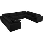 Meridian Furniture - Serene Linen Textured Fabric Deluxe Comfort 8-Piece U-Shaped Sectional, Black - There's lots to love about the Serene linen textured deluxe cloud-like comfort modular collection, and this piece is not an exception. The soft black linen textured fabric is cozy and sleek to the touch while the overstuffed down/feather cushions provide gentle support so you can relax and unwind like a VIP. Customize your seating with this modular set by adding the pieces you like most. Latches under each piece make it easy to snap them into position for a look that's modern yet welcoming.