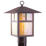 Livex Lighting - Montclair Mission Outdoor Post Head, Bronze - Bright, iridescent tiffany glass and bold lines put a fresh spin on a classic look in this beautiful Montclair Mission style outdoor post mount lantern. Made from solid brass and finished in bronze, the T-bar overlay linear details on the frame give it an architectural window-inspired look.