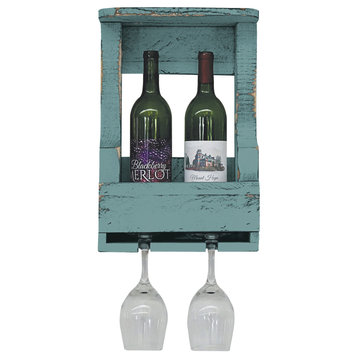 Farmhouse 2-Bottle Wine Shelf, Sea Foam Green