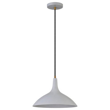 Barton 14 Wide Pendant with Metal Shade in Matte Gray/Brass/Matte Gray