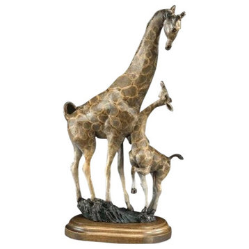 Lookin' Up Giraffe and Baby Sculpture