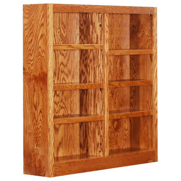 Traditional 48" Tall 8-Shelf Double Wide Wood Bookcase in Dry Oak