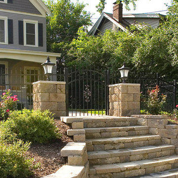 Retaining Wall and Patio Wall with Stairs and Accent Lighting