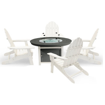 Vail 48" Round Fire Pit Table, Balboa Folding Chairs, Gray Top, White Chairs