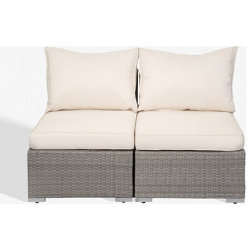WestinTrends 2PC Outdoor Patio Rattan Wicker Plush Cushion Armless Sofas, Gray/Ivory