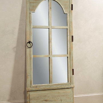 Bassett Mirror French Door Leaner Mirror in Antique Clear Pine with Moss Green A