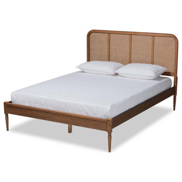 Elston Walnut Brown Finished Wood and Synthetic Rattan King Size Platform Bed