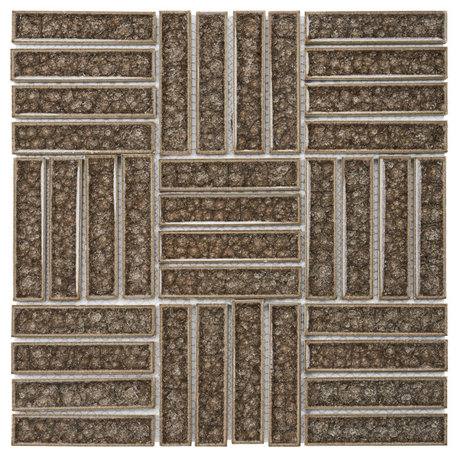 Modket Beige Brown Crackle Glass Parquet Mosaic Tile Kitchen Backsplash TDH265CG
