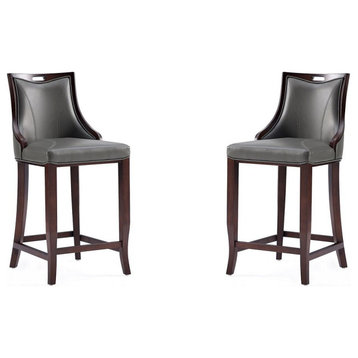 Emperor Faux Leather Barstool Set of 2, Pebble Gray