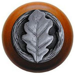 Notting Hill Decorative Hardware - Oak Leaf Wood Knob in Antique Pewter/Cherry wood finish - Projection: 1-1/8"