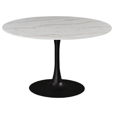 Tulip Faux Marble Top Dining Table, Matte Black Base, 48" Round Top