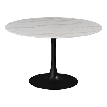 Tulip Faux Marble Top Dining Table, Matte Black Base, 48" Round Top