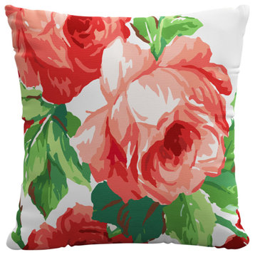 Red from Scalamandre 20" Decorative Pillow, Cabbage Rose Coral/Ivory
