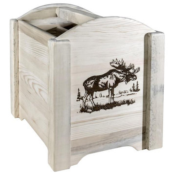 Montana Woodworks Homestead Wood Magazine Rack with Engraved Moose in Natural