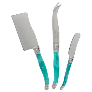 French Home Laguiole Set of 3 Cheese Knives, Turquoise