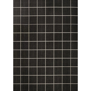 Grid Modern Squares Indoor/Outdoor Area Rug, Black/Cream, 3x5