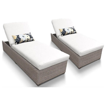TK Classics Oasis Wicker Patio Chaise Lounge 2 Pc Set with White Cushions