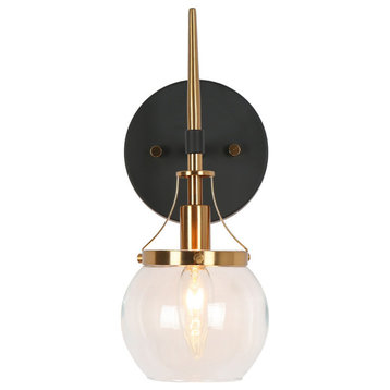 LNC 5.1" W 1-Light Matte Black and Polished Gold Globe Modern LED Wall Sconce