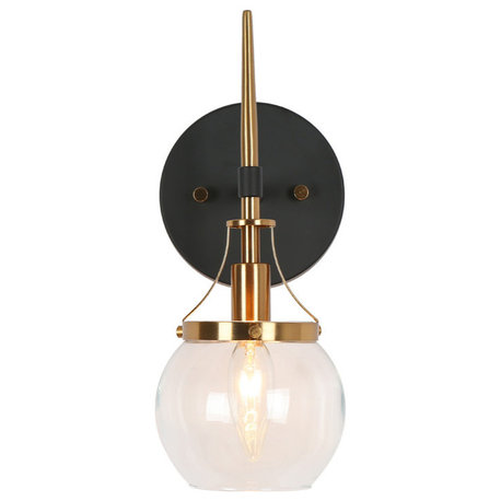 LNC Modern Matte Black and Polished Gold Glass-Globe Wall Sconces, 1 Light