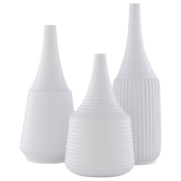 Ikon Farmhouse Textured Ceramic Ceramic Vases, 3-Piece Set