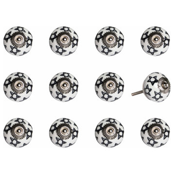 1.5" X 1.5" X 1.5" White Black And Silver  Knobs 12 Pack
