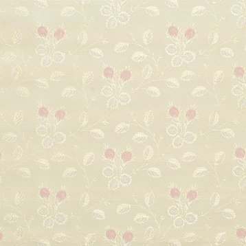 Gold, Pink And White, Floral Brocade Upholstery Fabric By The Yard