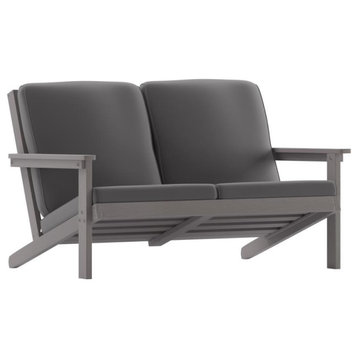 Charlestown All-Weather Poly Resin Wood Adirondack Loveseat with Cushions, Gray