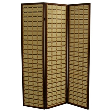 70.25"H Two Tone Bamboo 3 Panel Room Divider, Walnut