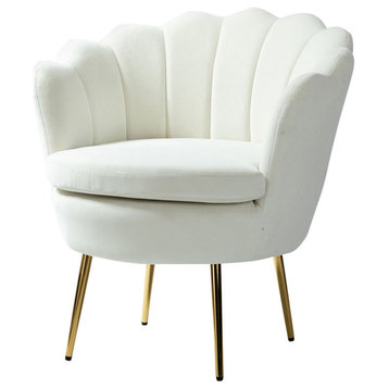 Upholstered Accent Barrel Chair With Tufted Back, Ivory