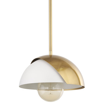 Cybill Brushed Brass With White Metal Shade 1-Light Wall Pendant