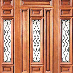 Prehung Mahogany Center Lite Door 2 Sidelights Rectangular Transom - Front Doors