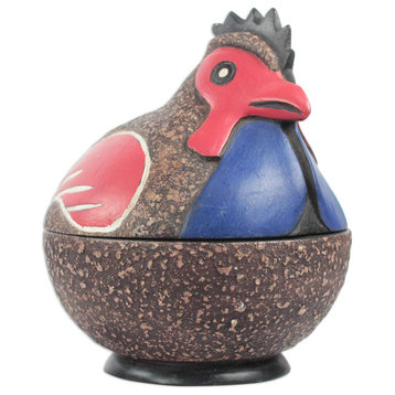 NOVICA Rooster Keeper And Wood Decorative Jar