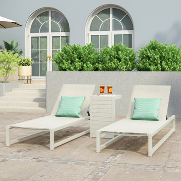 Mottetta Outdoor Aluminum Chaise Lounge Set With C-Shaped End Table, White