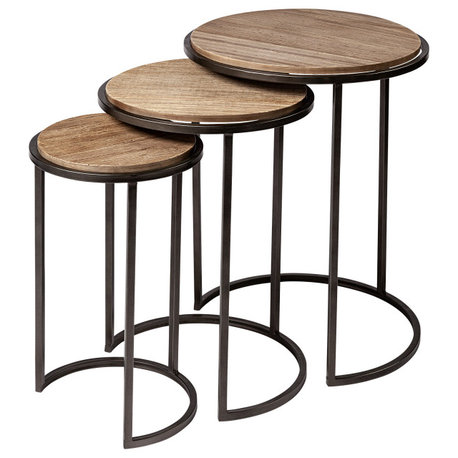 Glover Medium Brown Solid Wood w/ Black Metal Base Nesting Accent Tables
