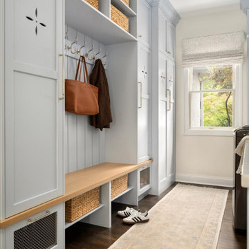 Mudroom – Custom Locker Storage and Natural Wood Bench