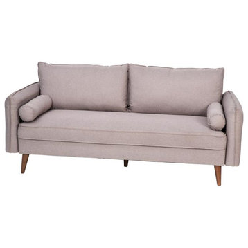 Evie Mid-Century Modern Sofa With Fabric Upholstery and Solid Wood Legs, Taupe