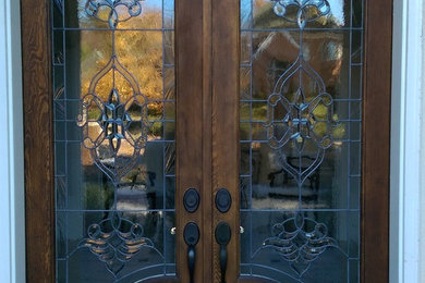 8 Foot double entryway doors - Before refinishing.  Note the heavy weathering on