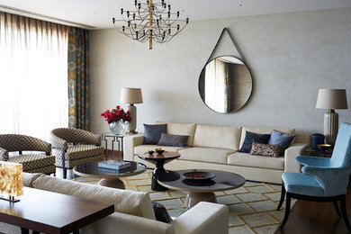 Example of a transitional living room design in Delhi