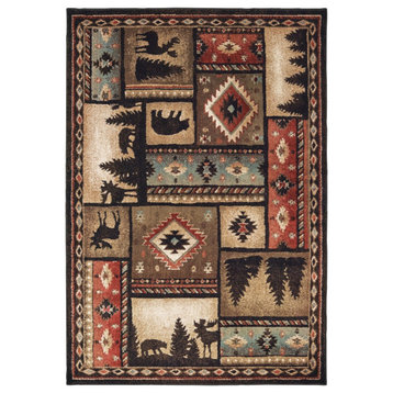 5??7??Black And Brown Nature Lodge Area Rug