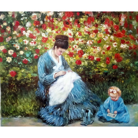 Camille Monet and a Child in the Artist's Garden in Argenteuil