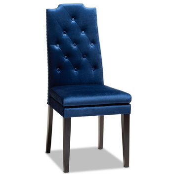 Elegant Armless Dining Chair, Button Tufted Back and Nailhead Trim, Navy Blue