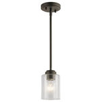 Kichler Lighting - Winslow 1 Light Mini Pendant in Olde Bronze - The modern Winslow 1-light mini pendant in an Olde Bronze finish with Clear Seeded glass shade pair beautifully with the linear arms, bringing light and dimension to a space.