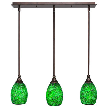 3-Light Mini Pendant, Hang Straight Swivels, Bronze, 5" Green Fusion Glass