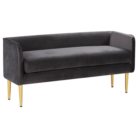 Audrey Velvet Upholstered Bench, Gray