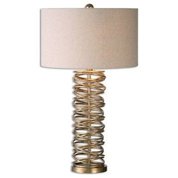 Stacked Metal Rings Cylinder Table Lamp 30 in Silver Champagne Entwined Circles