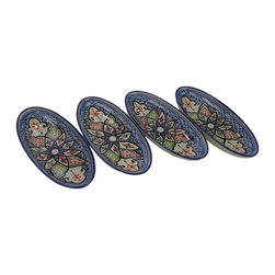 Le Souk Ceramique - Small Stoneware Oval Platters, Set of 4, Tibarine Design - Serving Dishes And Platters