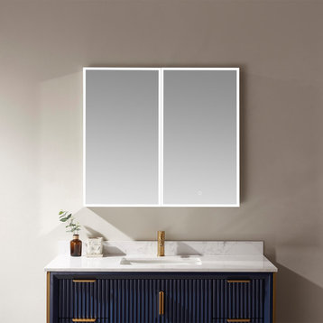 36" Rectangle Frameless Lighted Medicine Cabinet Wall Mounted Mirror