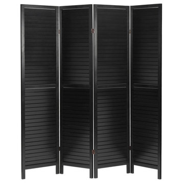 6' Tall Wooden Louvered Room, Black, 4 Panel
