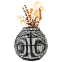 Debossed Stoneware Vase, Black/White