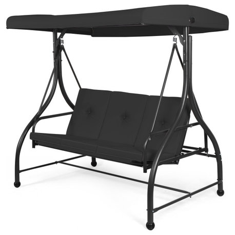 Costway Converting Outdoor Swing Canopy Hammock 3 Seats Patio Furniture Black
